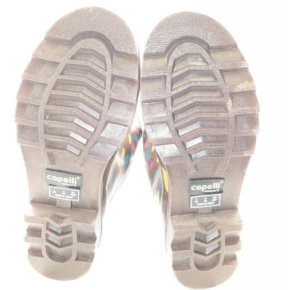 Capelli of New York rubber boots polka dots brown pastels size 7 women's rain - Picture 6 of 12